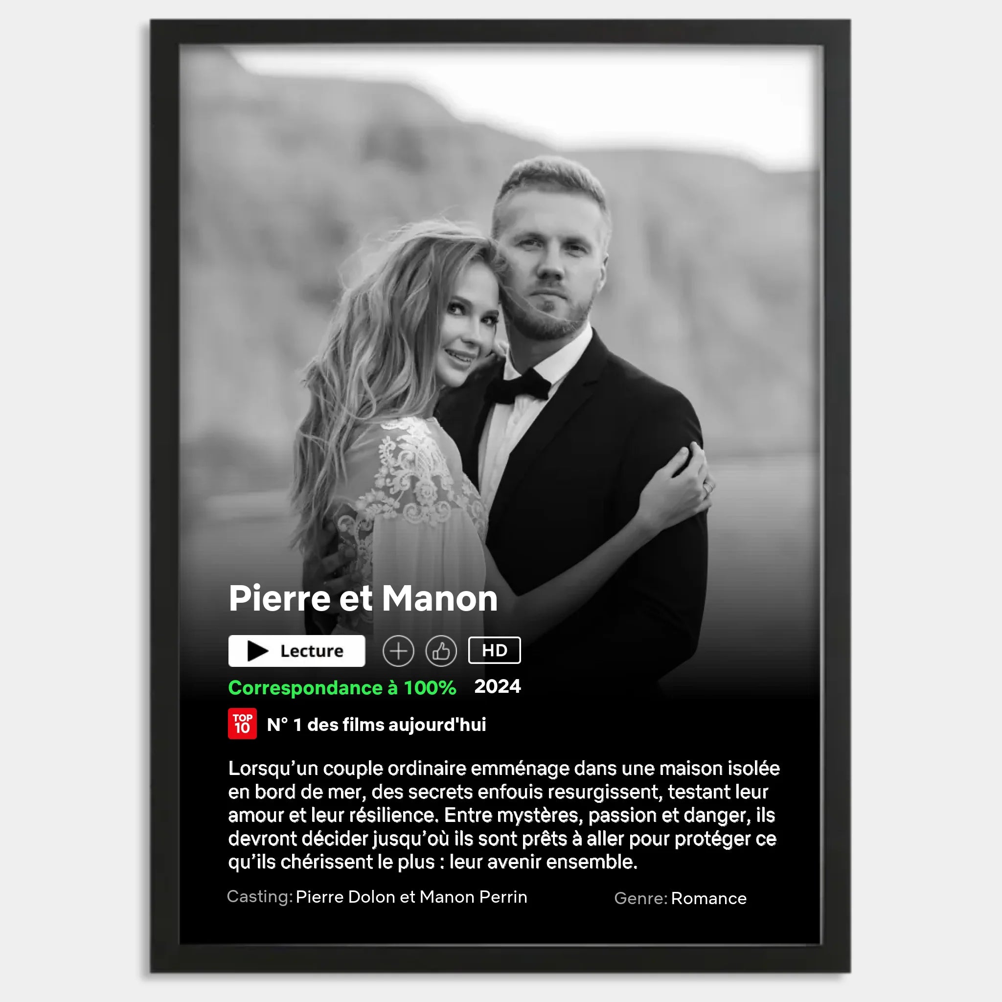 Cadre bois noir personnalisé cadeau