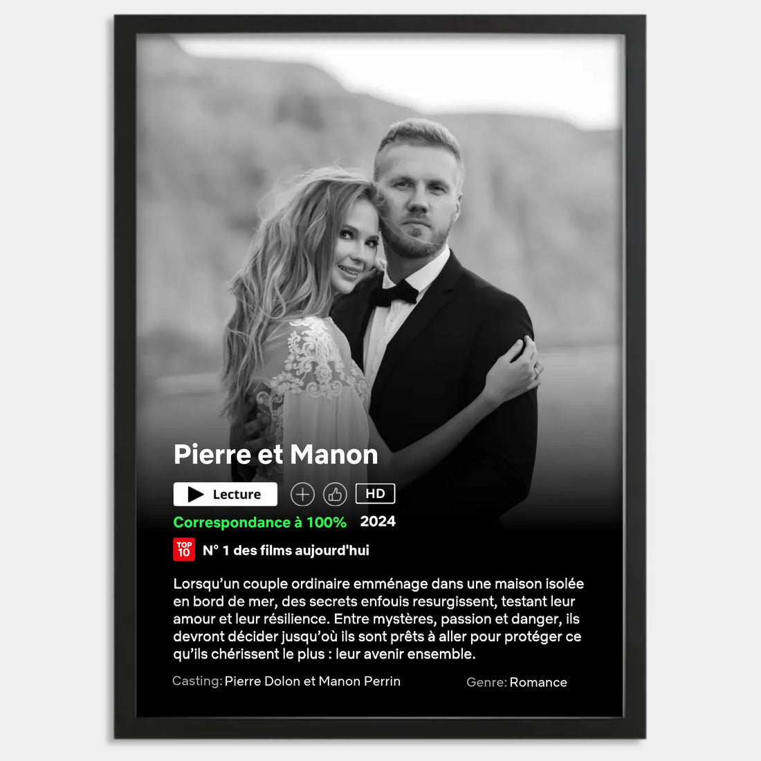 Cadre bois noir personnalisé cadeau