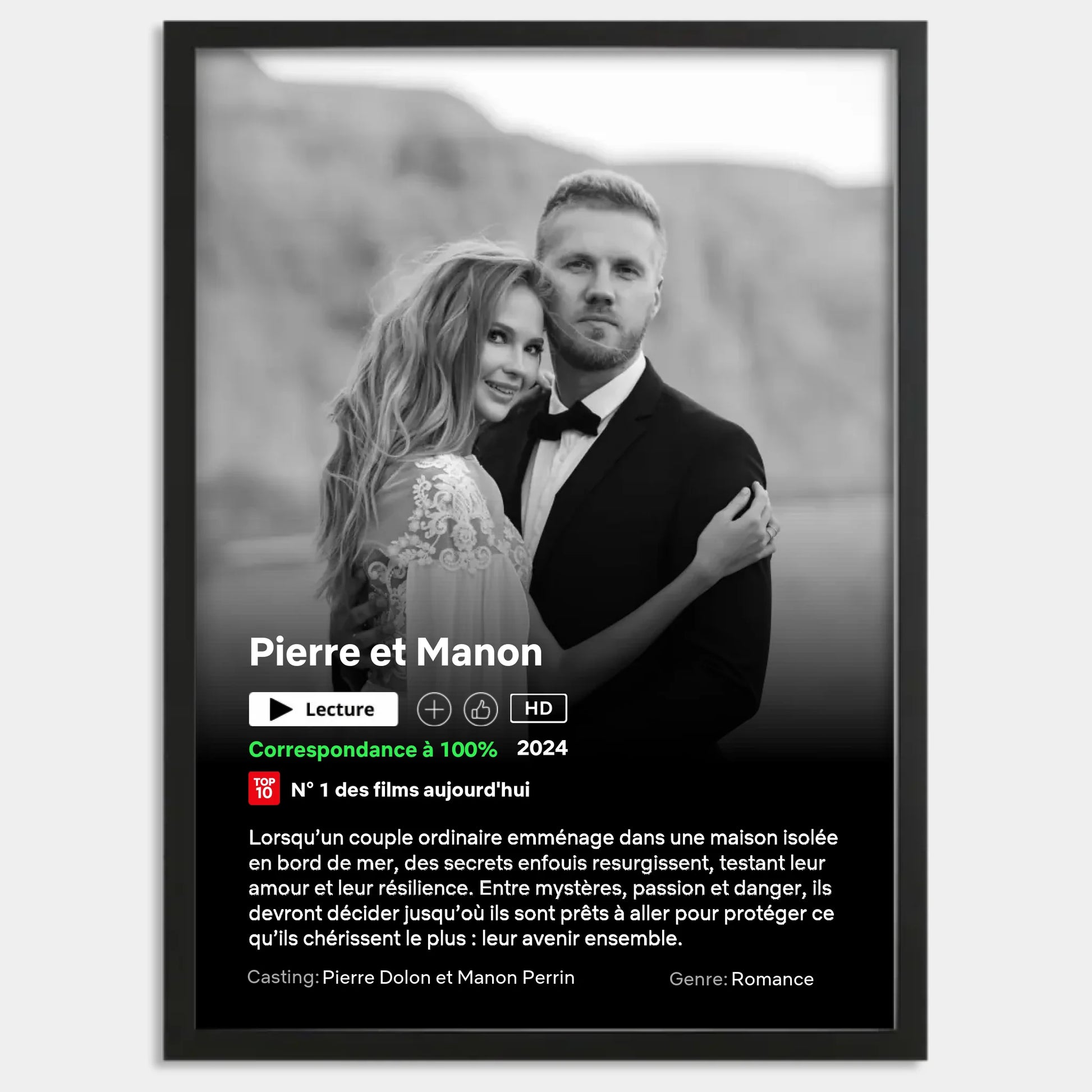 Cadre bois noir personnalisé cadeau