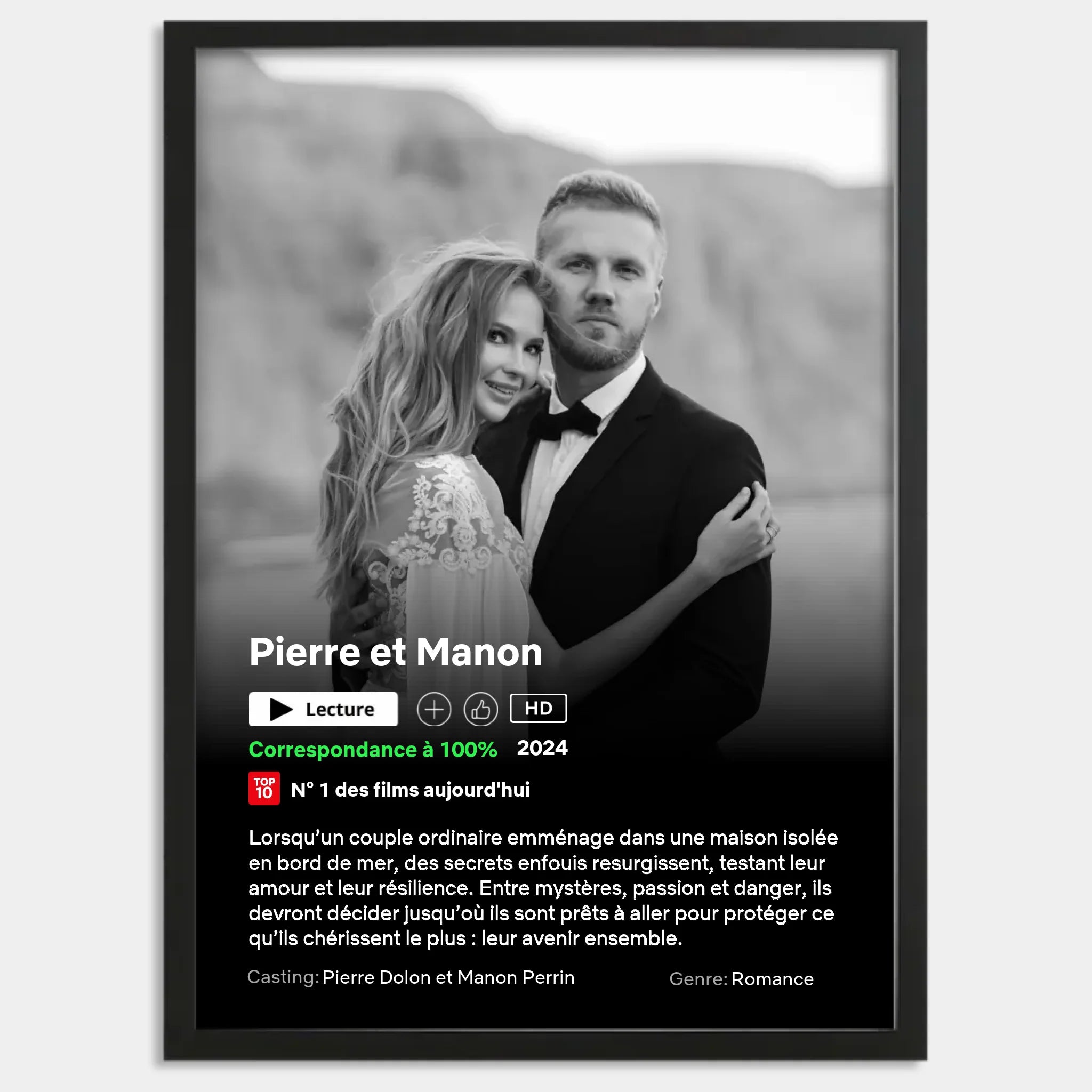 Cadre bois noir personnalisé cadeau