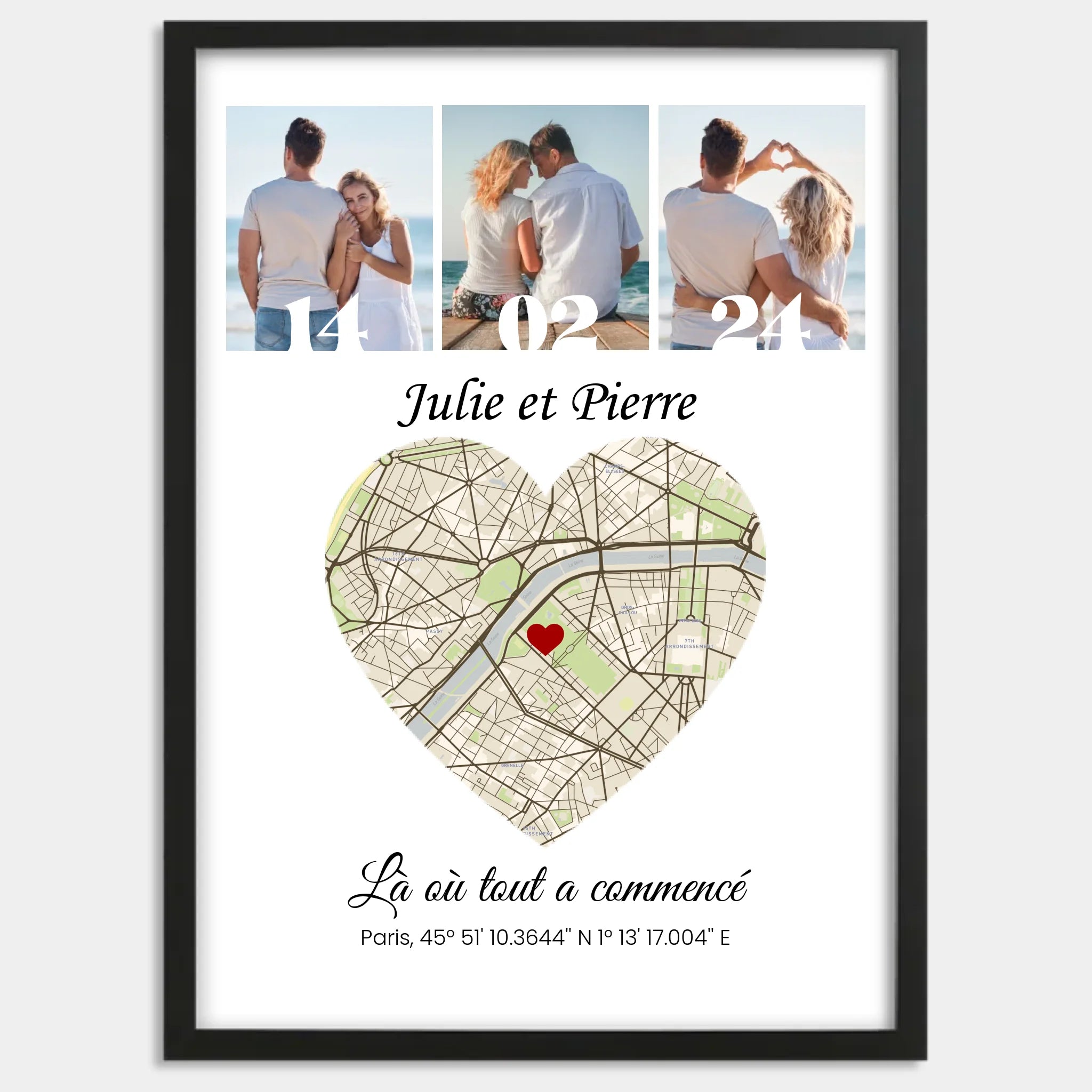 Cadre bois noir personnalisé cadeau