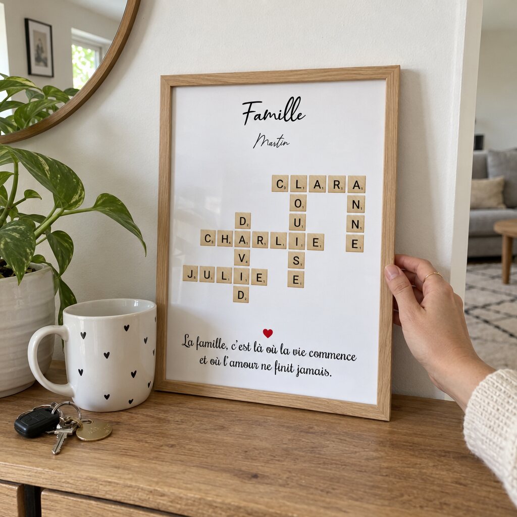 Cadre Scrabble famille personnalisé avec les prénoms